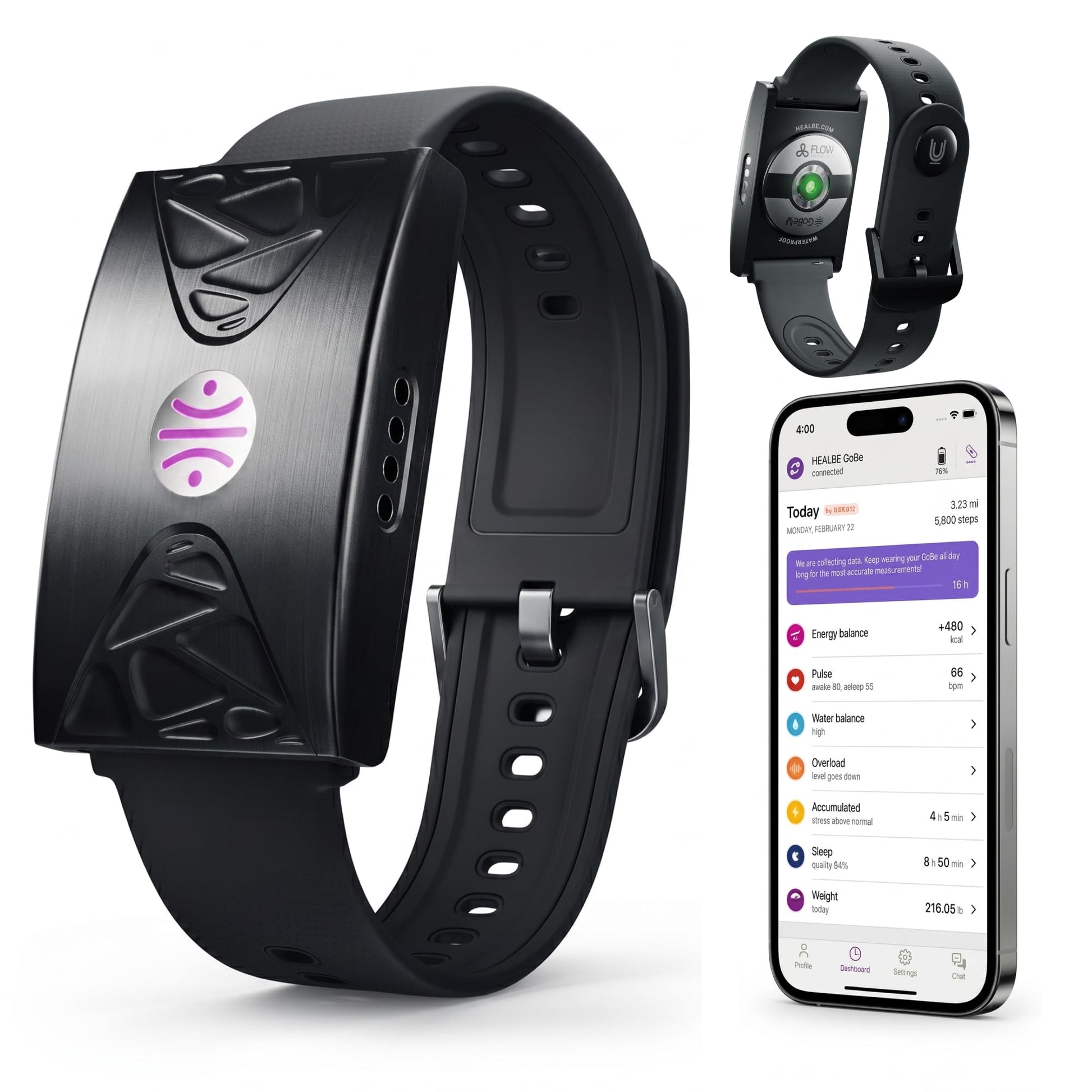 HEALBE Calorie Tracker, Automatic Calorie Intake Smart Band with App, Screen-Free Fitness Tracker, Sleep, Hydration, Stress, 24/7 Heart Rate, 5 ATM Waterproof
