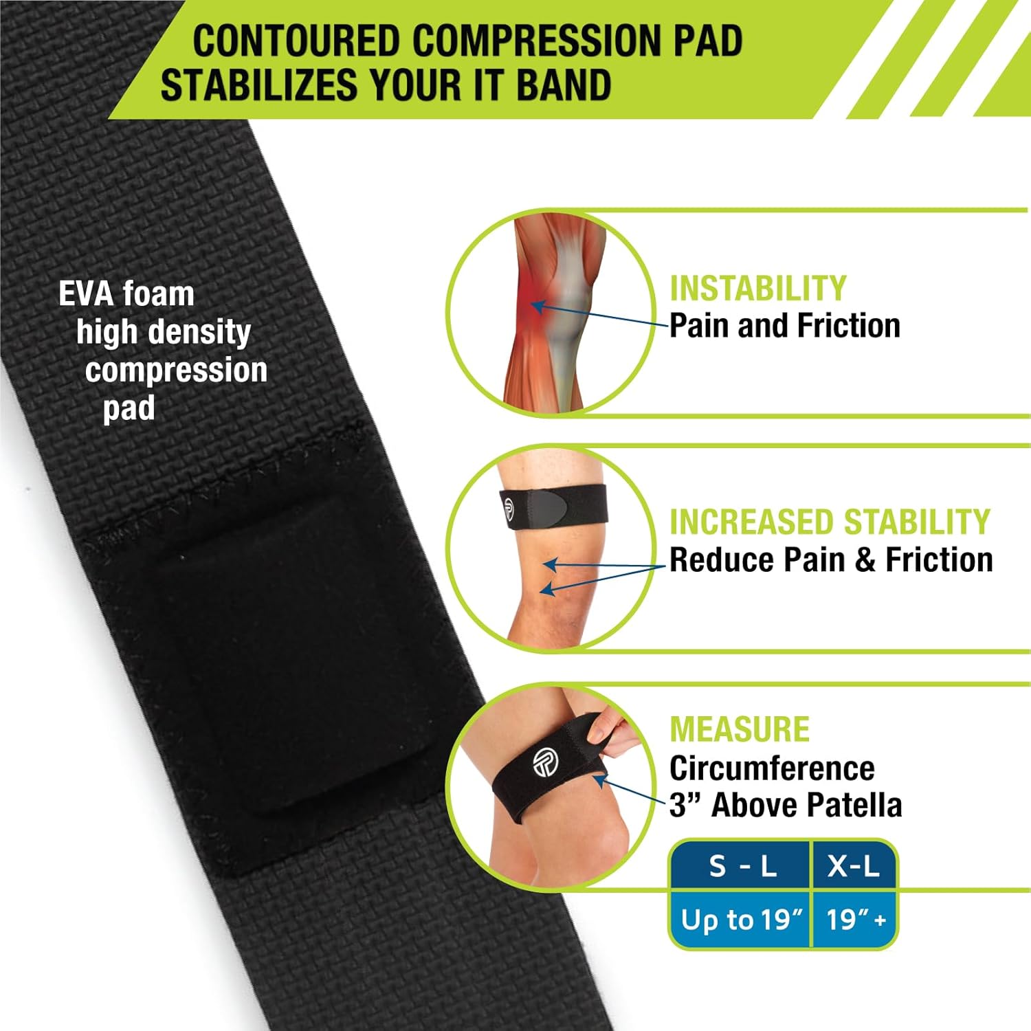 Pro-Tec Athletics IT Band Compression Wrap, Knee Brace, Compression Wraps, Knee Strain, Knee and Outside of Knee Support, Iliotibial Band Syndrome, Adjustable, Men & Women, Working Out