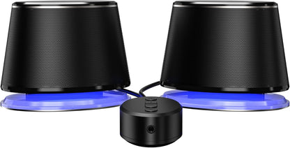 Amazon Basics Bluetooth Computer Speakers with USB 3.0, LED Blue Lighting, Volume Control, USB Powered, Set of 2