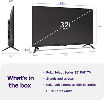 Roku Smart TV 2026 – 32-Inch Select Series, 1080p Full HD TV – Roku TV with Voice Remote – Flat Screen LED Television with Wi-Fi for Streaming Live Local News Sports & Movies, Bluetooth Headphone Mode