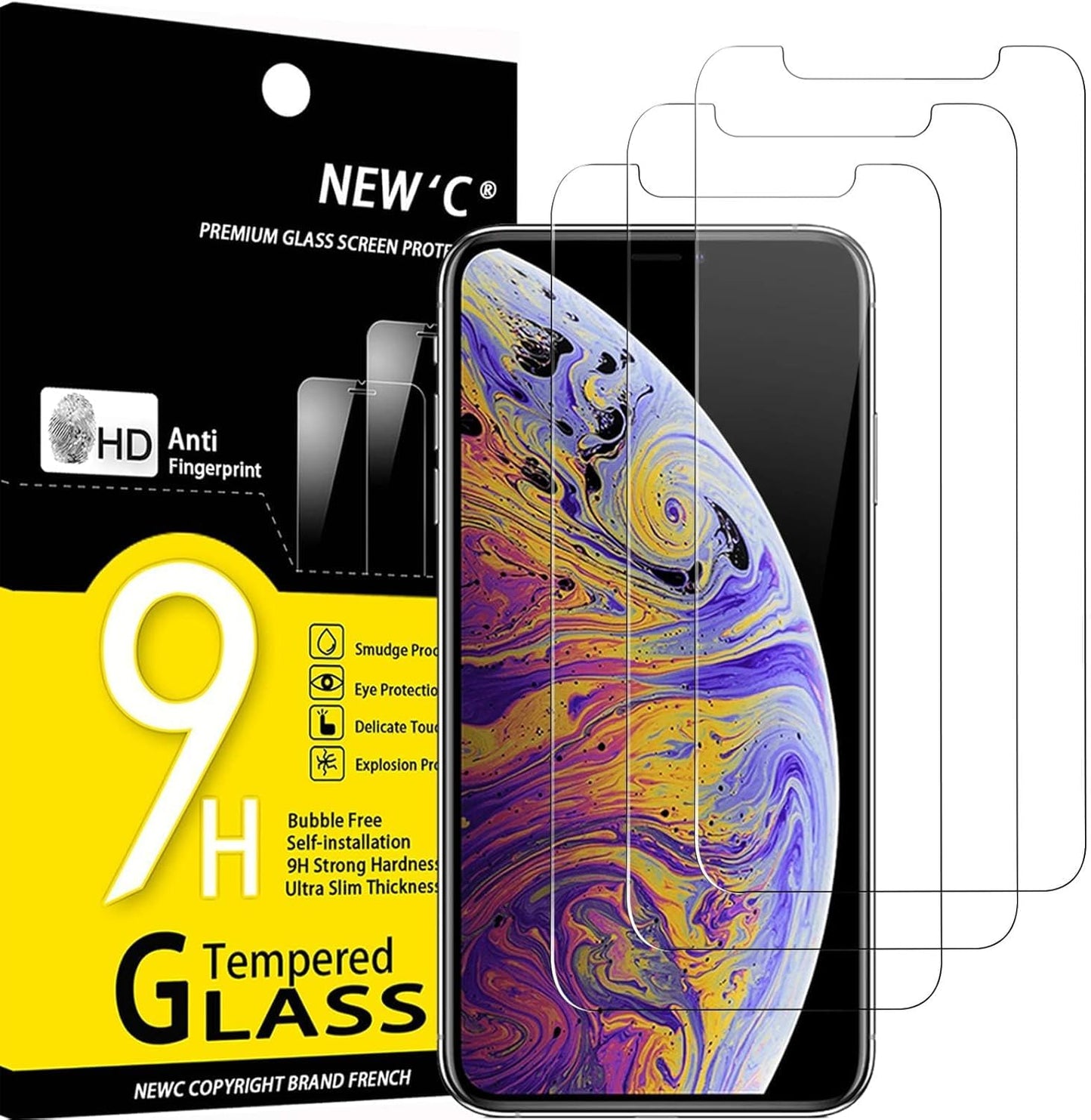 NEW'C 3 Pack Designed for iPhone 12,iPhone 12 Pro Screen Protector (6.1"), Enhanced Tempered Glass Protection, Case Friendly Bubble Free Ultra Resistant