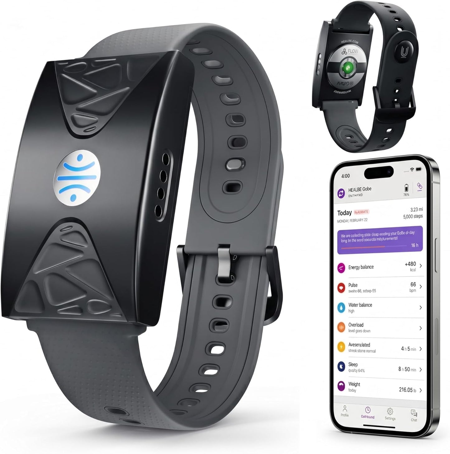 HEALBE Calorie Tracker, Automatic Calorie Intake Smart Band with App, Screen-Free Fitness Tracker, Sleep, Hydration, Stress, 24/7 Heart Rate, 5 ATM Waterproof