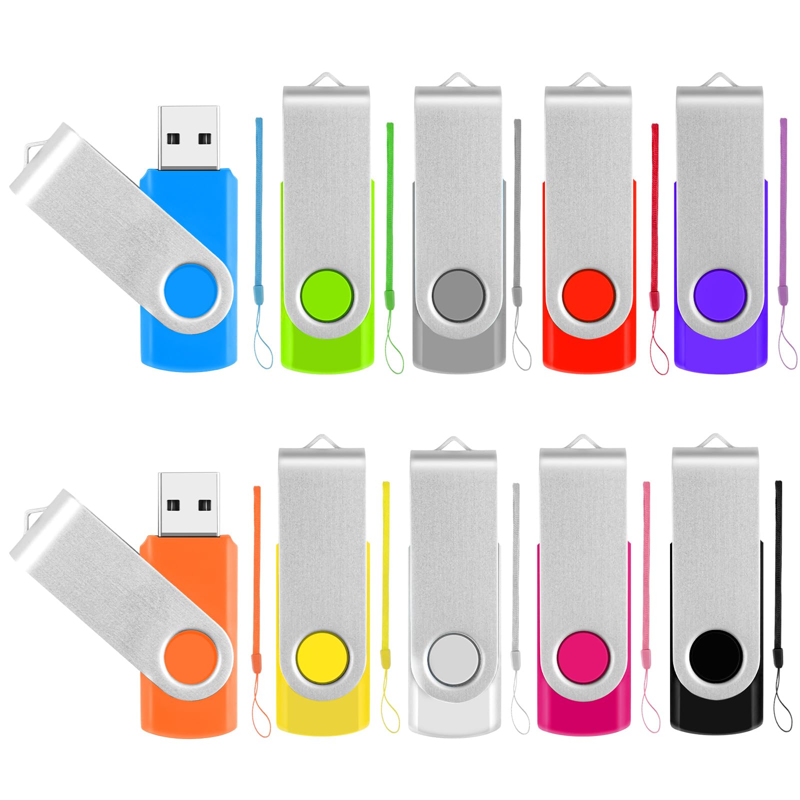 8GB Flash Drive 10 Pack Bulk USB Flash Drives, USB2.0 Thumb Drive USB Stick for Data Storage Backup, Jump Drive Pen Drive Zip Drive Memory Stick with Indicator, USB Storage Flash Drive Swivel Design