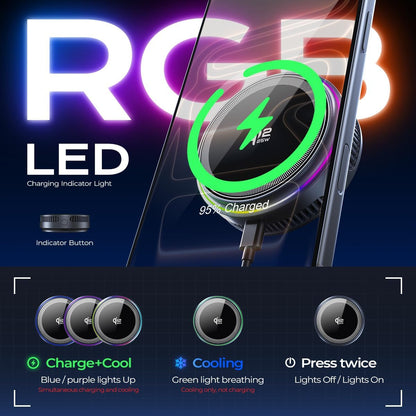 Qi2.2 Wireless Charger【25W Fast Charging+Cooling Fan】 Magnetic Charger Pad with 2 Modes,LED Light Phone Holder Fast Charging Compatible with iphone17/16/15/14/13/12 Series