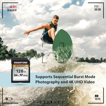【5-Years Data Recovery】GIGASTONE 128GB SD Card, 4K Camera Pro, A1 V30 SDXC Memory Card 4K UHD Video Compatible with Canon Digital Camera, with 1 Mini Cases