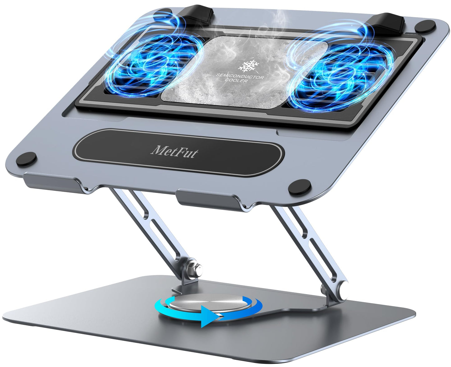 Metfut Laptop Cooling Pad with Detachable Fan & Cooler, Adjustable Height & Angle, 360 Rotation Base, Ultra-Quiet, Carbon Steel Framework for MacBook, ASUS, Dell 10-16” Laptop for Tablet, DJ Mixer