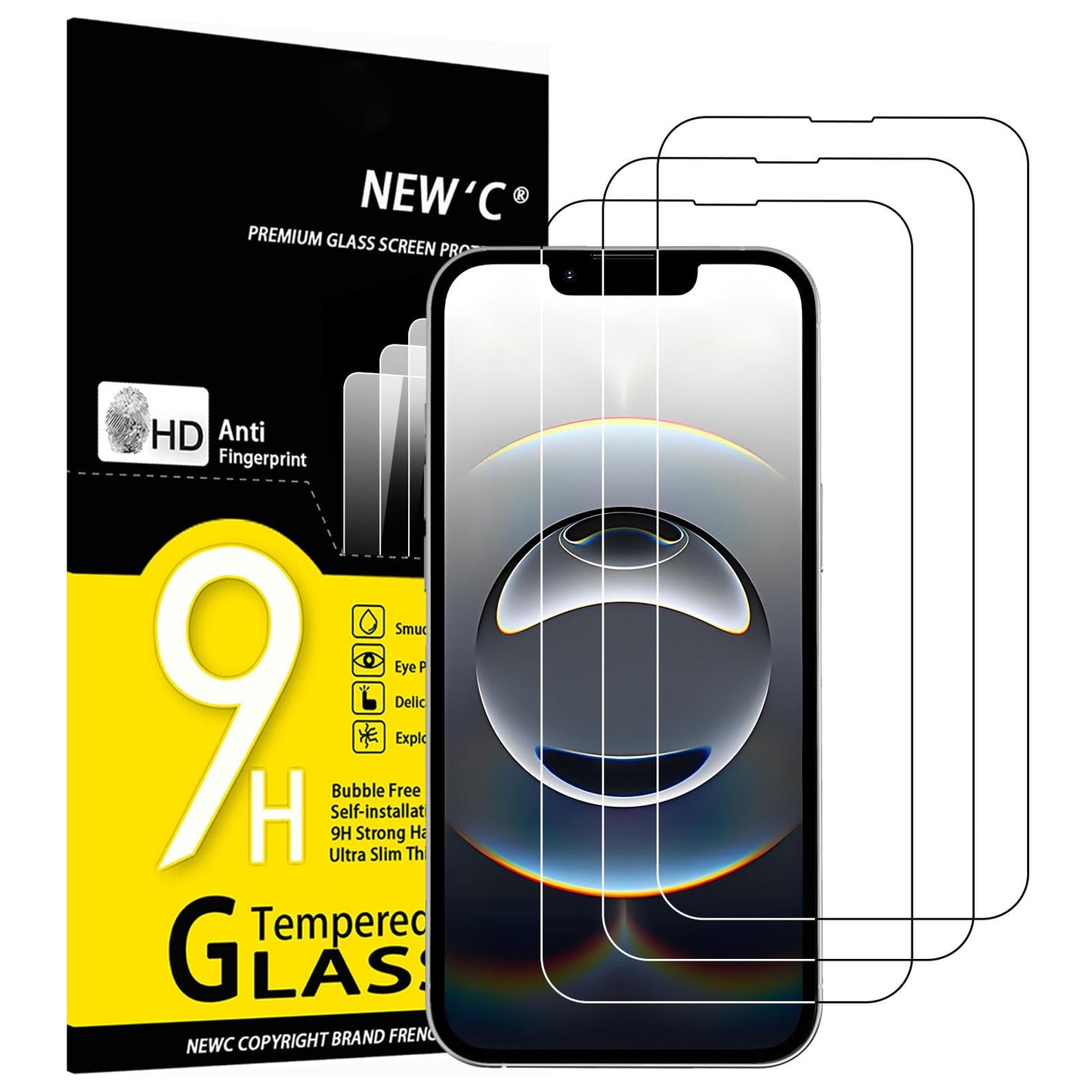 NEW'C 3 Pack Designed for iPhone 12,iPhone 12 Pro Screen Protector (6.1"), Enhanced Tempered Glass Protection, Case Friendly Bubble Free Ultra Resistant
