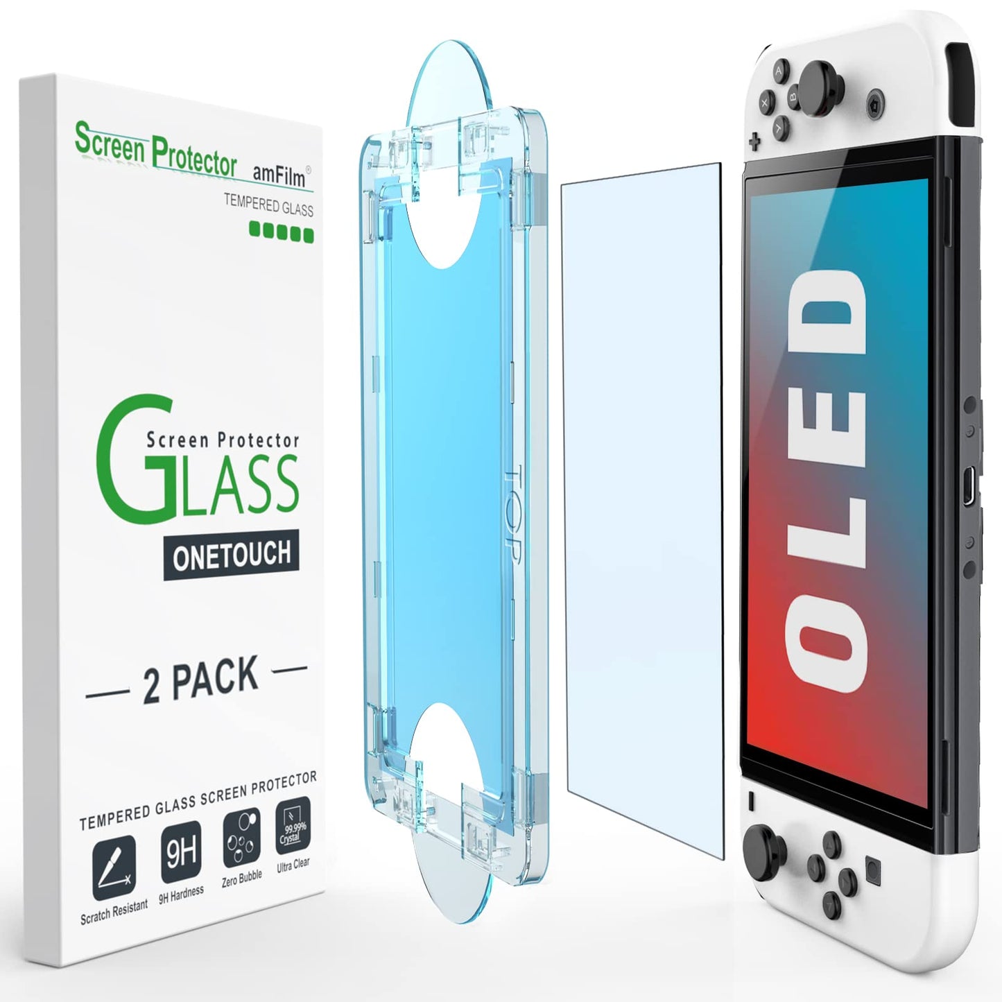 amFilm Auto-Alignment OneTouch for Nintendo Switch 2 Screen Protector [7.9''] 2025 Tempered Glass, Accessories, 30 seconds Installation, Bubble Free, Scratch Resistant, Touch Sensitive, Transparent [2 Pack]