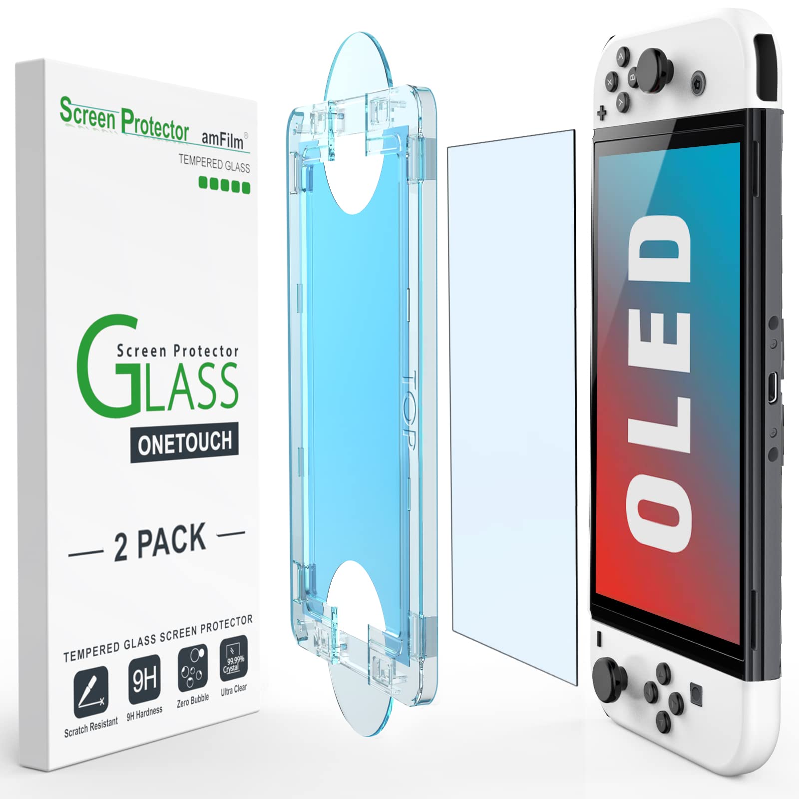 amFilm Auto-Alignment OneTouch for Nintendo Switch 2 Screen Protector [7.9''] 2025 Tempered Glass, Accessories, 30 seconds Installation, Bubble Free, Scratch Resistant, Touch Sensitive, Transparent [2 Pack]