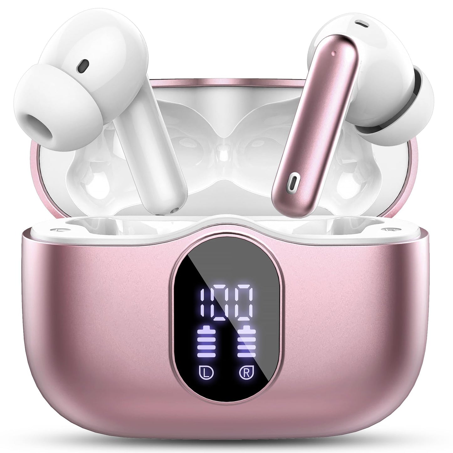 Wireless Earbuds, Bluetooth 5.4 Headphones Bass Stereo, Ear Buds with Noise Cancelling Mic, LED Display in Ear Earphones Clear Calls, IP7 Waterproof Bluetooth Earbuds for Phones/Sports/Laptop, Black