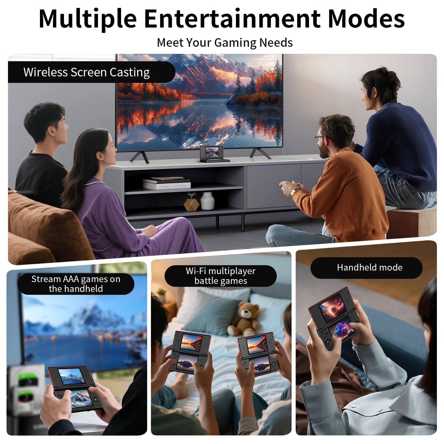 Aivuidbs RG DS Foldable Handheld Game Console RK3568 Anbernic RG DS Android 14 System two-Player Joystick Top and Bottom Dual Screen 4 inch OCA Full Touch Screen 4000mAh 3 + 32gb