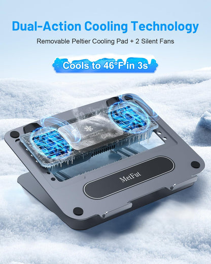 Metfut Laptop Cooling Pad with Detachable Fan & Cooler, Adjustable Height & Angle, 360 Rotation Base, Ultra-Quiet, Carbon Steel Framework for MacBook, ASUS, Dell 10-16” Laptop for Tablet, DJ Mixer