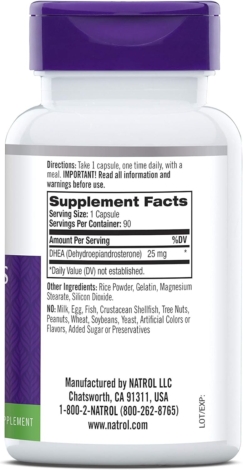 Natrol DHEA 25mg Capsules – Hormone Balance & Mood Support Supplement (90 Count)
