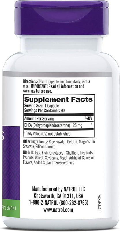 Natrol DHEA 25mg Capsules – Hormone Balance & Mood Support Supplement (90 Count)