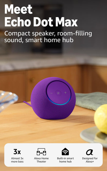 Amazon Echo Dot Max (newest model), Alexa speaker with room-filling sound and nearly 3x bass, Great for living rooms and medium-sized spaces, Designed for Alexa+, Glacier White