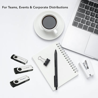 Enfain 16GB USB 2.0 Flash Drive 10 Pack | Swivel Thumb Drives with 31 Labels | Gift-Ready Packaging for Corporate Events, Office & Team Distributions (Black)