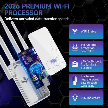 2026 WiFi Extender Internet Booster, 10000 Sq.ft Long Range Repeater Wireless Routers Amplifier, Mesh Wi-Fi 80% Faster | Broader Than Ever, Support More Network Devices at Home, 1-Tap Setup