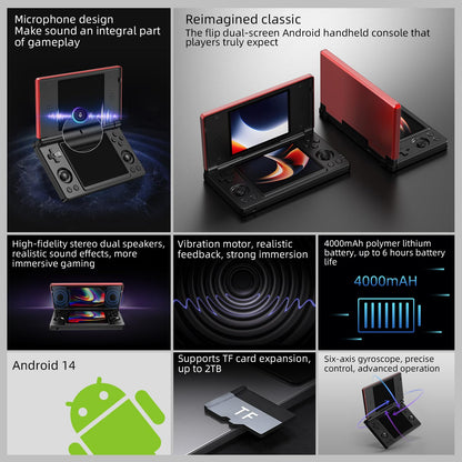 Aivuidbs RG DS Foldable Handheld Game Console RK3568 Anbernic RG DS Android 14 System two-Player Joystick Top and Bottom Dual Screen 4 inch OCA Full Touch Screen 4000mAh 3 + 32gb