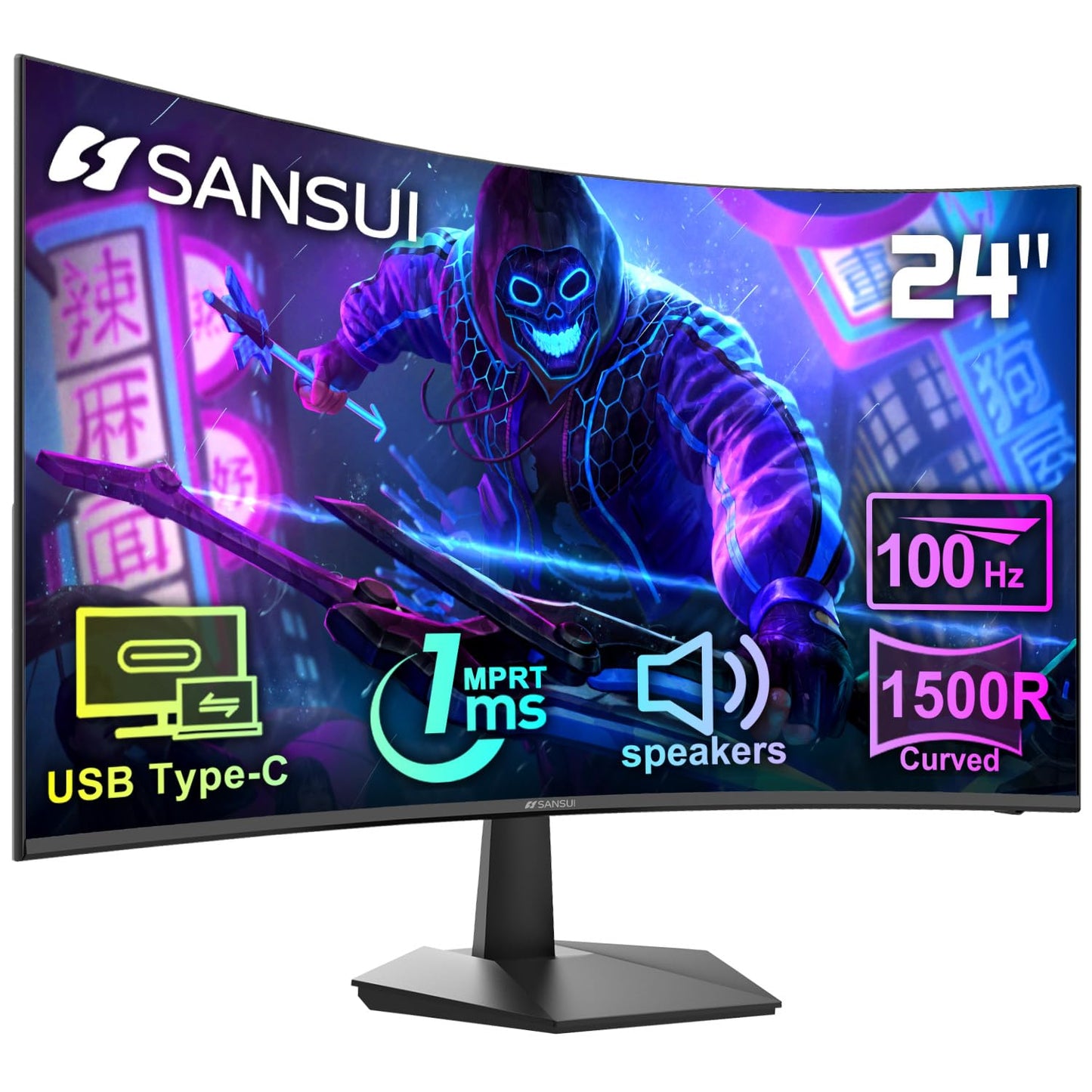 SANSUI 27 Inch Curved 240Hz Gaming Monitor FHD 1080P, 1500R Curve Computer Monitor, 130% sRGB, 4000:1 Contrast, HDR, FreeSync, MPRT 1Ms, Low Blue Light, HDMI DP Ports, Metal Stand, DP Cable Incl.