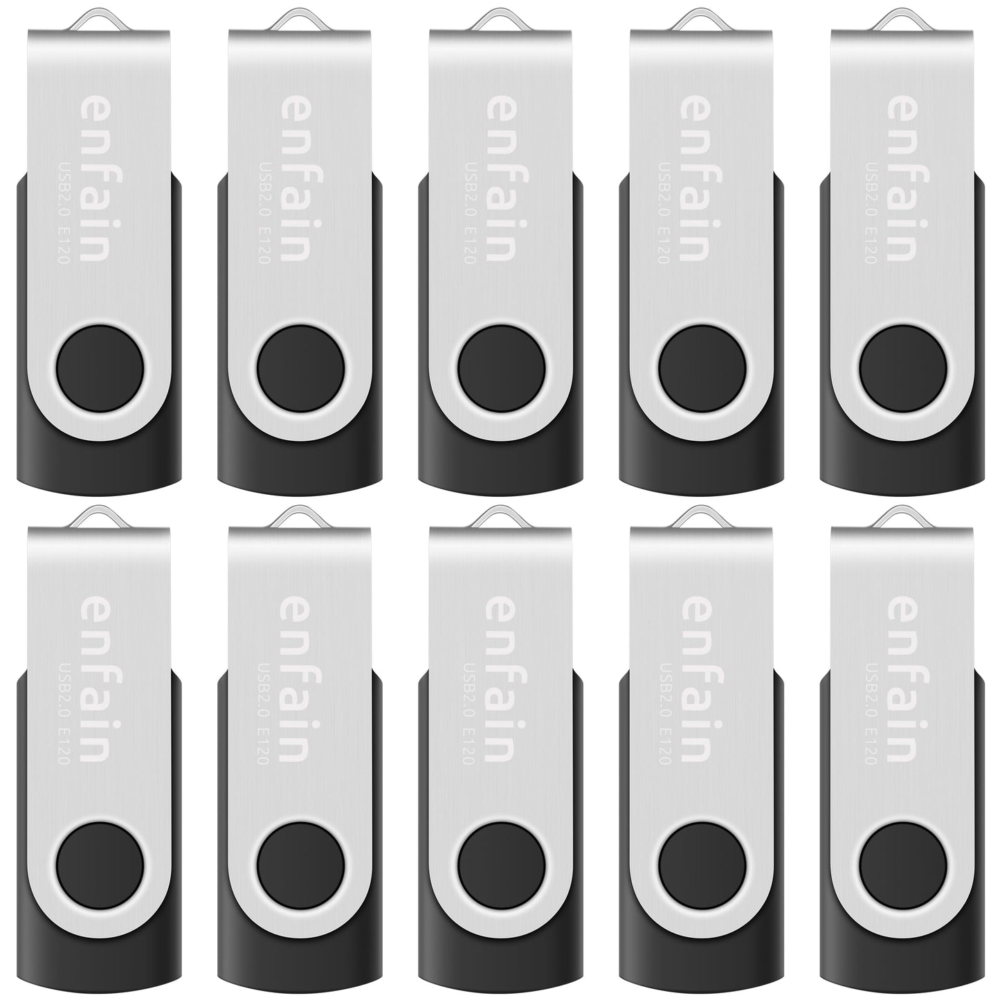 Enfain 16GB USB 2.0 Flash Drive 10 Pack | Swivel Thumb Drives with 31 Labels | Gift-Ready Packaging for Corporate Events, Office & Team Distributions (Black)