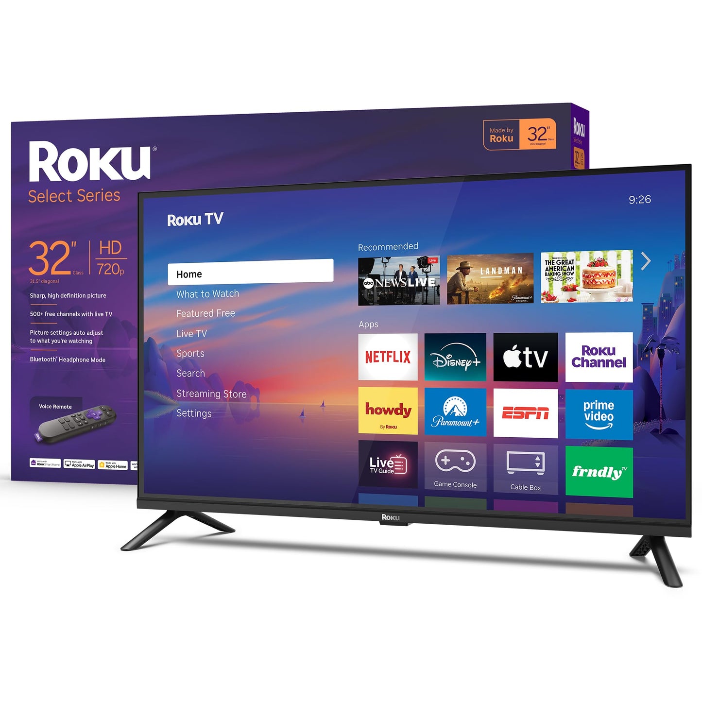 Roku Smart TV 2026 – 32-Inch Select Series, 1080p Full HD TV – Roku TV with Voice Remote – Flat Screen LED Television with Wi-Fi for Streaming Live Local News Sports & Movies, Bluetooth Headphone Mode