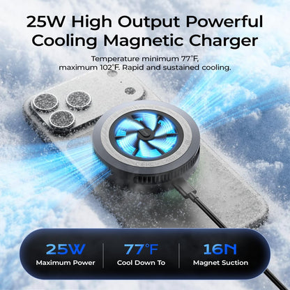 Qi2.2 Wireless Charger【25W Fast Charging+Cooling Fan】 Magnetic Charger Pad with 2 Modes,LED Light Phone Holder Fast Charging Compatible with iphone17/16/15/14/13/12 Series