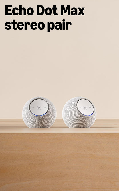 Amazon Echo Dot Max (newest model), Alexa speaker with room-filling sound and nearly 3x bass, Great for living rooms and medium-sized spaces, Designed for Alexa+, Glacier White