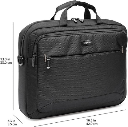 Amazon Basics 15.6 in Laptop Bag with Shoulder Strap and Handle, Large Capacity, Spacious Compartments, Black