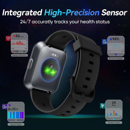 Smart Watches for Men Android & iPhone, 1.8" HD Alexa Built-in Smartwatches Fitness Tracker Watch with Bluetooth Calls, IP68 Waterproof, Heart Rate/Sleep/SpO2 Monitor, 110 Sport Modes - Black