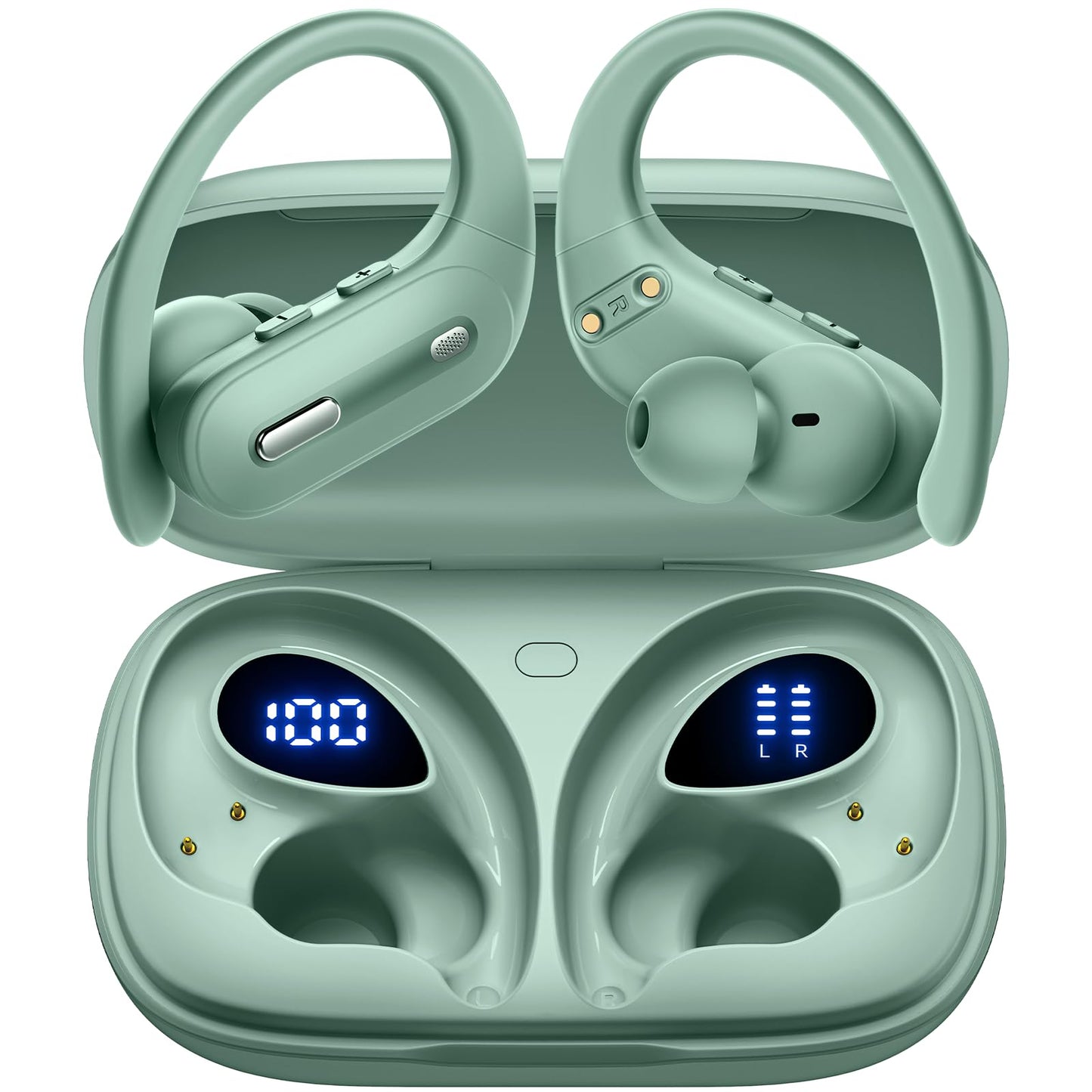 Active Noise Cancelling Bluetooth Headphones Wireless Earbuds 90 Hrs Playtime Ear Buds with Hi-Res Stereo Deep Bass Power Display Earphones with Earhooks Waterproof Transparency Headset Sports/Running