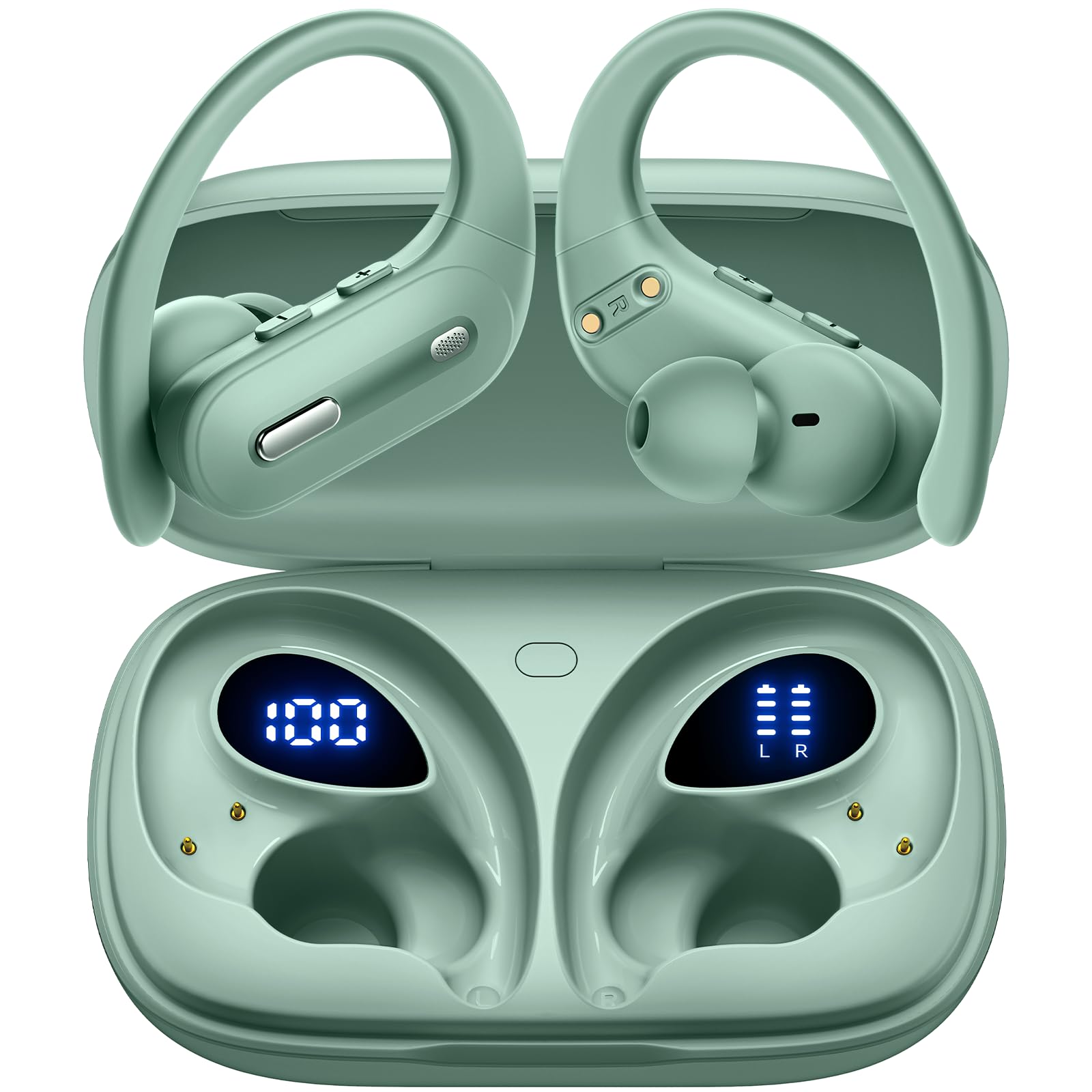 Active Noise Cancelling Bluetooth Headphones Wireless Earbuds 90 Hrs Playtime Ear Buds with Hi-Res Stereo Deep Bass Power Display Earphones with Earhooks Waterproof Transparency Headset Sports/Running