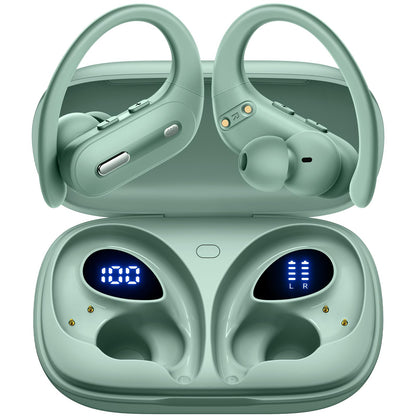 Active Noise Cancelling Bluetooth Headphones Wireless Earbuds 90 Hrs Playtime Ear Buds with Hi-Res Stereo Deep Bass Power Display Earphones with Earhooks Waterproof Transparency Headset Sports/Running