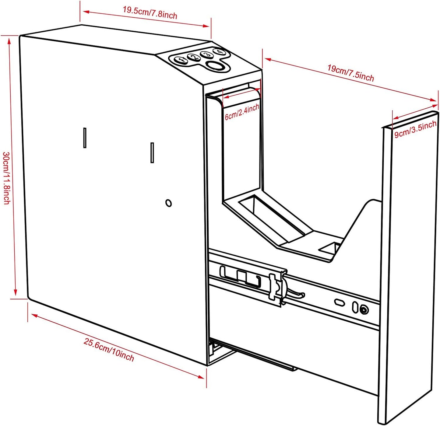 Biometric Slider Handgun Gun Safe for Nightstand, Desk, Bed Side,Truck - Auto Sliding Door Hand Gun Safe for Pistol -with Fingerprint, PIN Code, KEY Access
