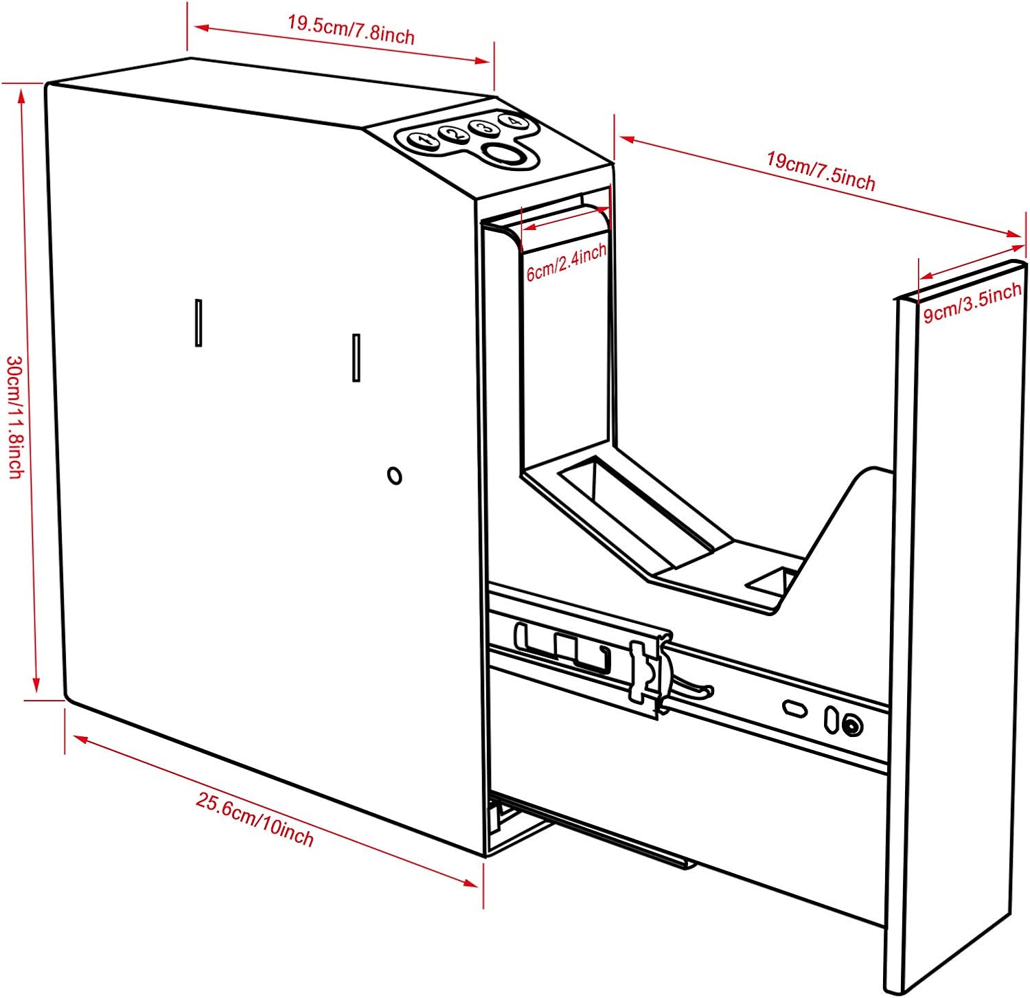 Biometric Slider Handgun Gun Safe for Nightstand, Desk, Bed Side,Truck - Auto Sliding Door Hand Gun Safe for Pistol -with Fingerprint, PIN Code, KEY Access
