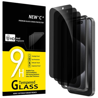 NEW'C 3 Pack Designed for iPhone 12,iPhone 12 Pro Screen Protector (6.1"), Enhanced Tempered Glass Protection, Case Friendly Bubble Free Ultra Resistant