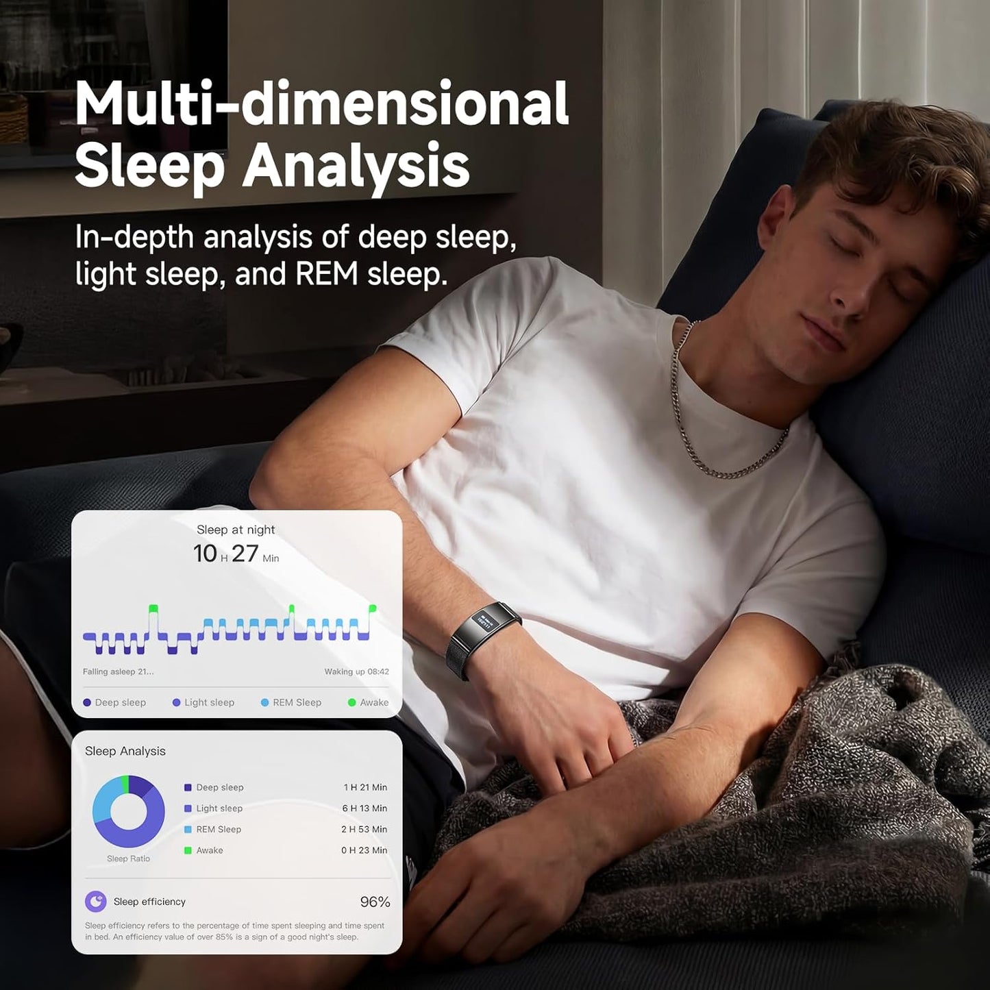 Smart Bracelet, Subscription-Free 24/7 Health Tracking, Heart Rate, SpO2, HRV & Sleep Tracker with IPX8 Waterproof, Wearable Activity & Fitness Tracker, 7-Day Battery, 2 Bands