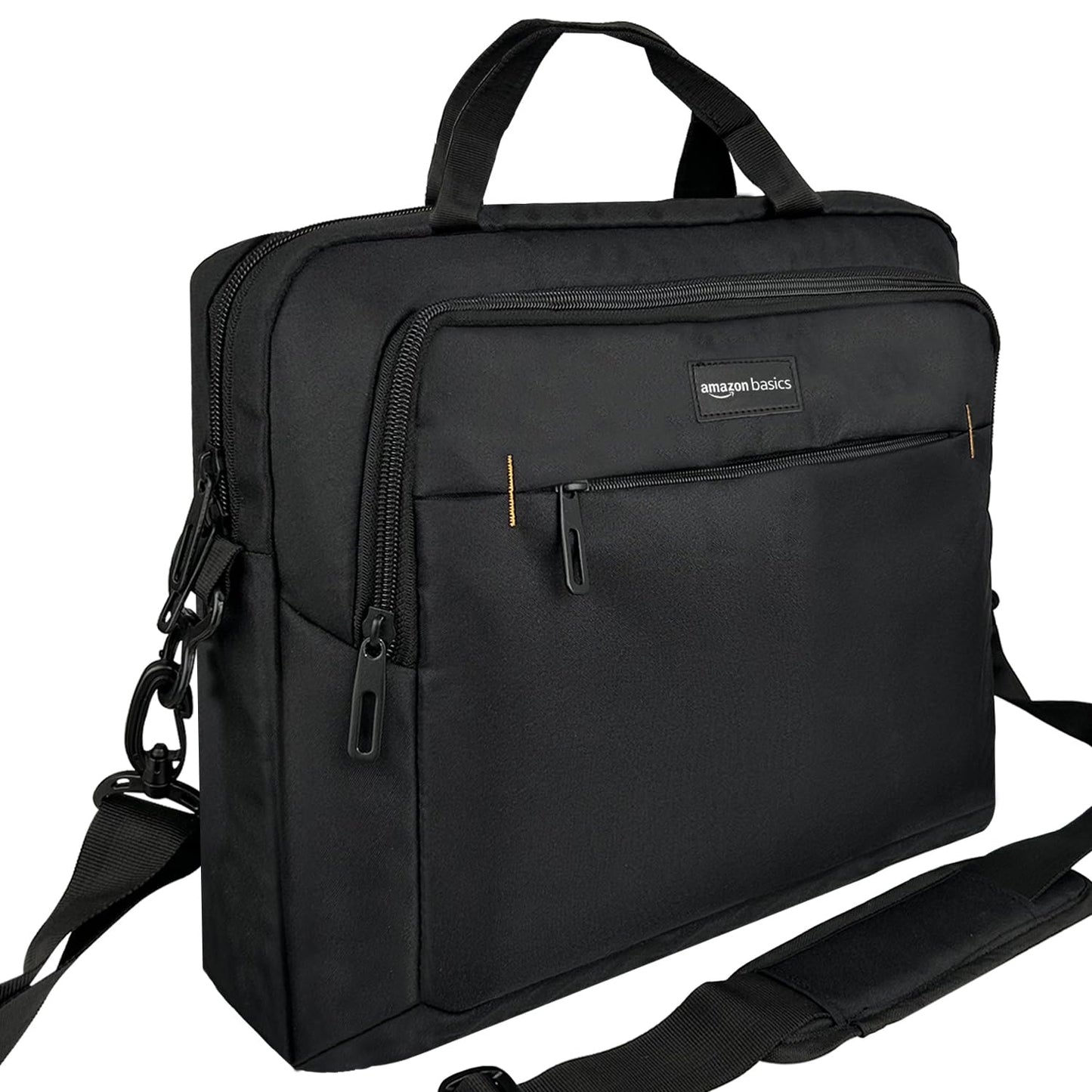Amazon Basics 15.6 in Laptop Bag with Shoulder Strap and Handle, Large Capacity, Spacious Compartments, Black