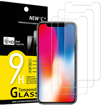 NEW'C 3 Pack Designed for iPhone 12,iPhone 12 Pro Screen Protector (6.1"), Enhanced Tempered Glass Protection, Case Friendly Bubble Free Ultra Resistant