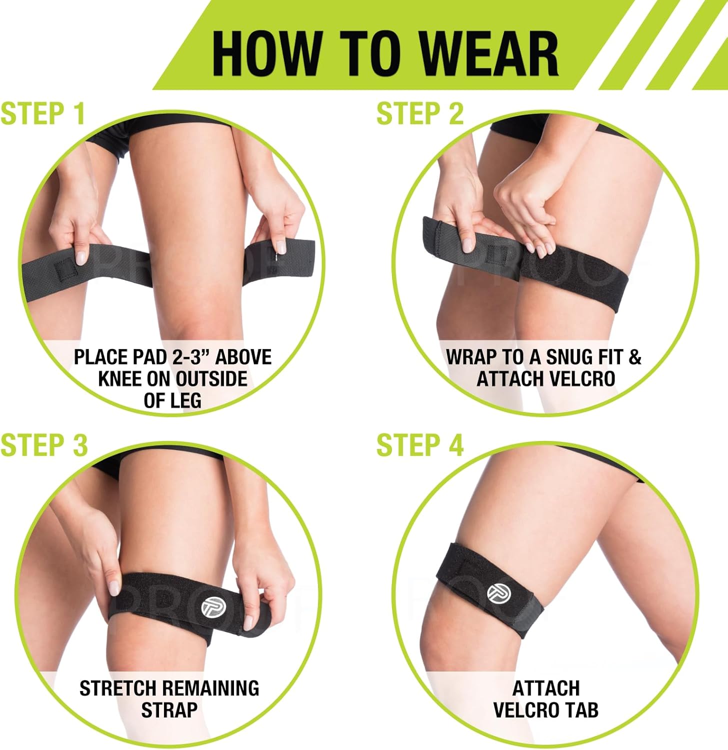 Pro-Tec Athletics IT Band Compression Wrap, Knee Brace, Compression Wraps, Knee Strain, Knee and Outside of Knee Support, Iliotibial Band Syndrome, Adjustable, Men & Women, Working Out