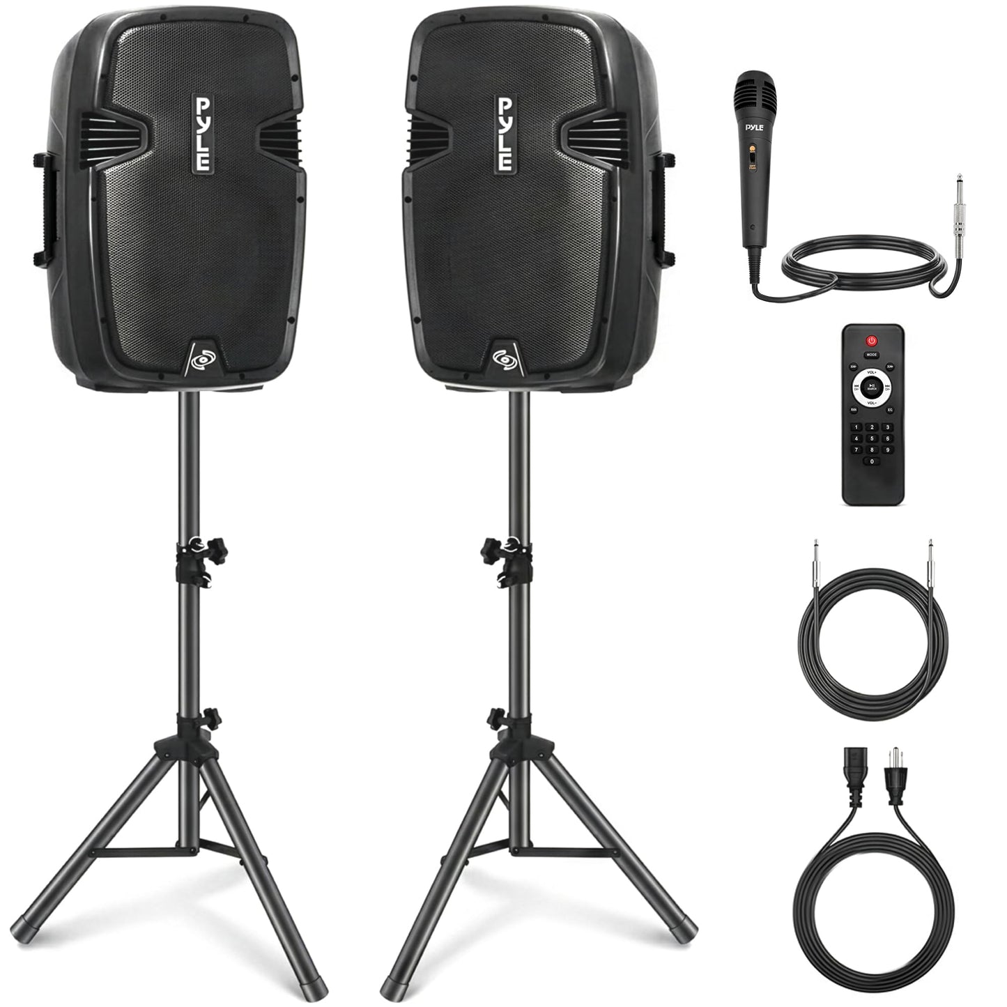 Pyle Active + Passive PA Systems - Dual 8inch 700 Watt Max Power Output Speaker with Microphone, Bluetooth Wireless Streaming, MP3/USB/SD/AUX Readers, Speaker Stands- Pyle PPHP849KT