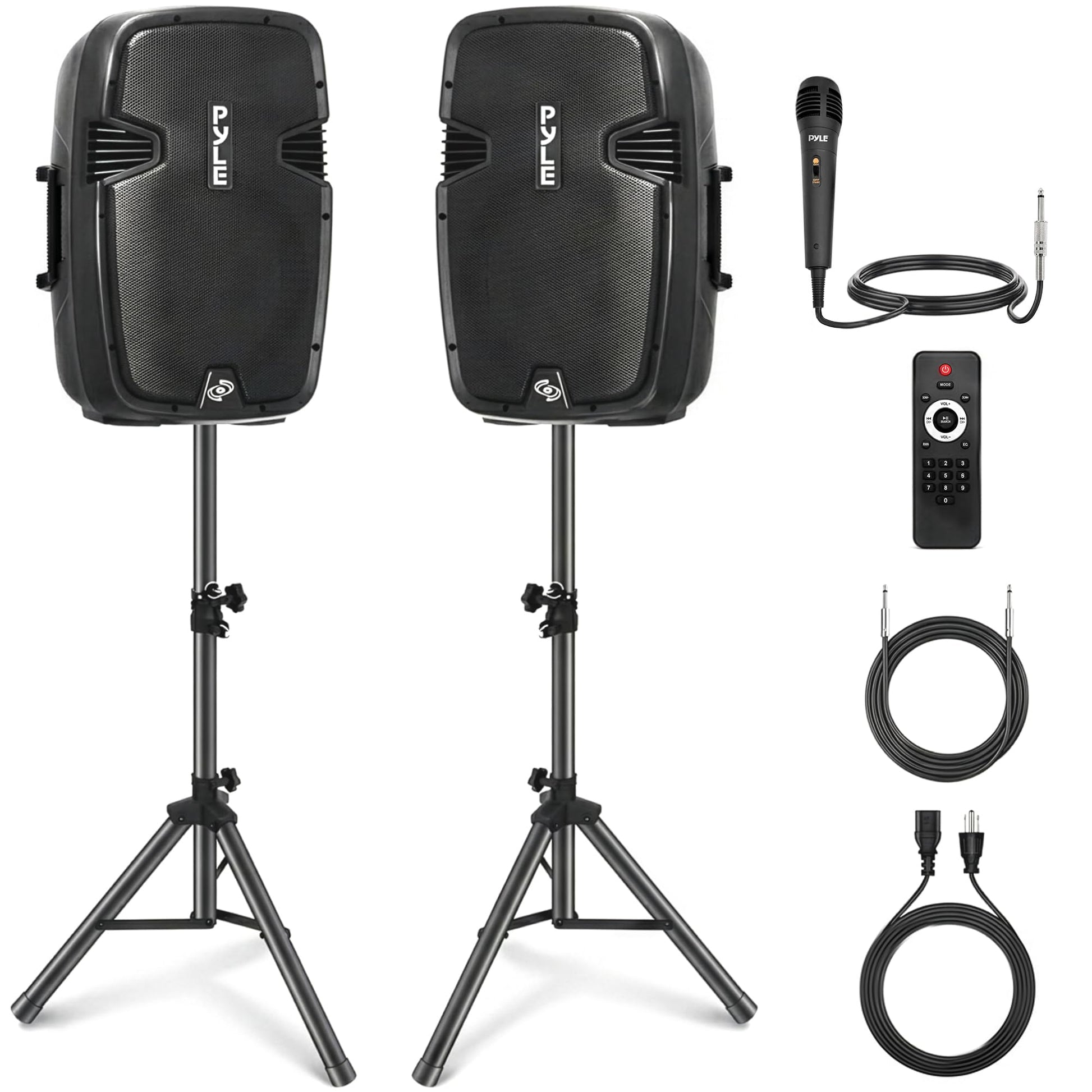 Pyle Active + Passive PA Systems - Dual 8inch 700 Watt Max Power Output Speaker with Microphone, Bluetooth Wireless Streaming, MP3/USB/SD/AUX Readers, Speaker Stands- Pyle PPHP849KT