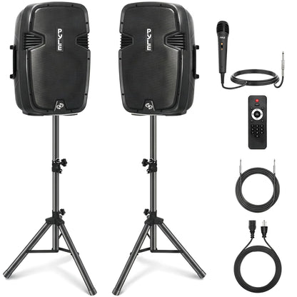 Pyle Active + Passive PA Systems - Dual 8inch 700 Watt Max Power Output Speaker with Microphone, Bluetooth Wireless Streaming, MP3/USB/SD/AUX Readers, Speaker Stands- Pyle PPHP849KT