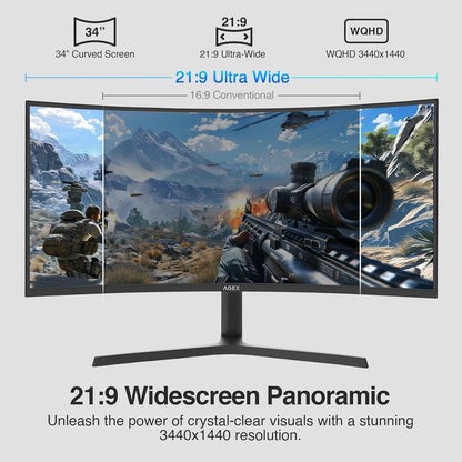 Z-Edge 34" Curved Gaming Monitor, WQHD 1440P 240Hz 165Hz Computer Monitor, MPRT 1ms, 21:9 Aspect Ratio, 1500R，16.7M Colors, 4000:1 Contrast, AG34P Edgeless, Height Adjustable 2X DP and 2X HDMI