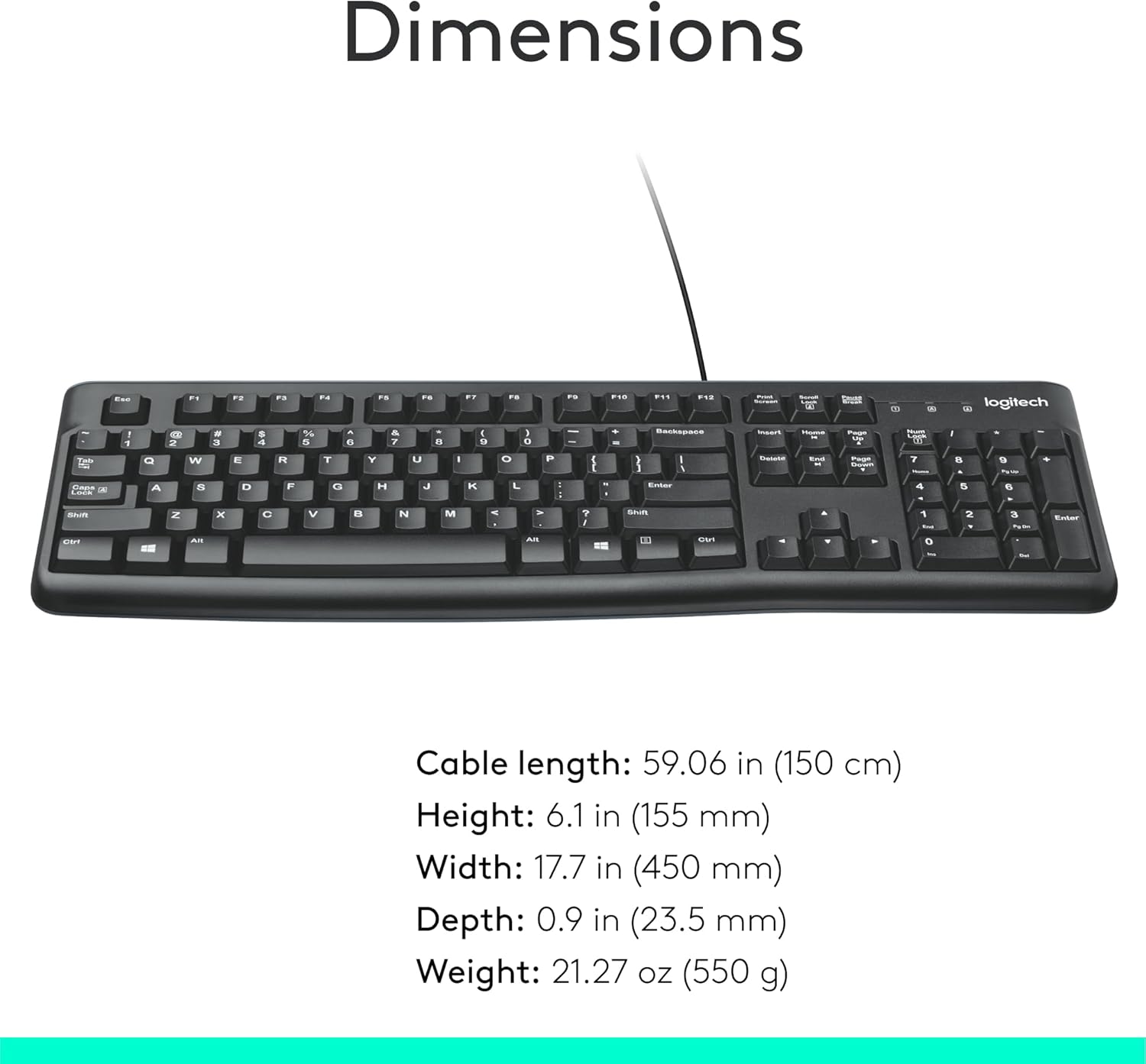 Logitech K120 Wired Keyboard for Windows, USB Plug-and-Play, Full-Size, Spill-Resistant, Curved Space Bar, Compatible with PC, Laptop - Black