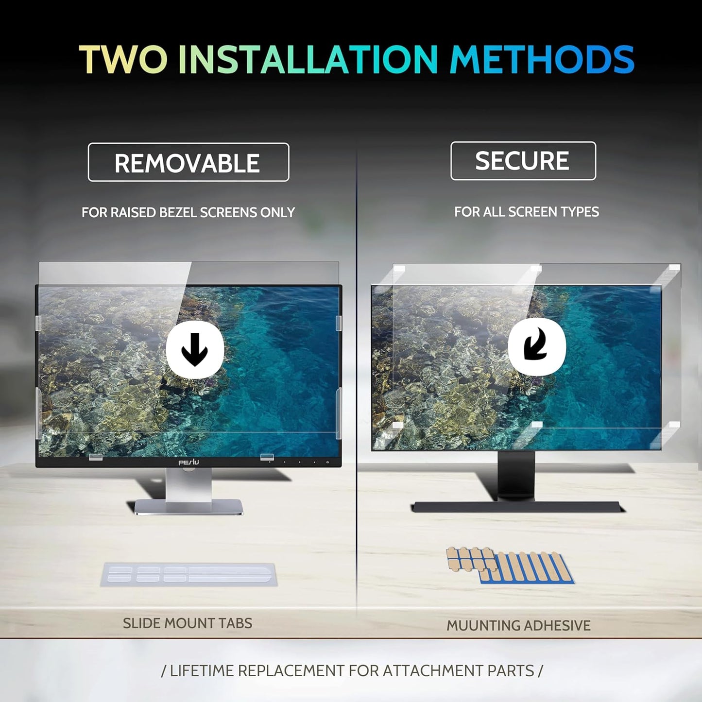 Peslv [2-Pack] 24 Inch Privacy Screen for Computer Monitor 16:9 Aspect Ratio, Eye Protection Anti Blue Light Glare Shield, 24inch Removable Black Blackout Anti Spy Desktop Security Private Filter