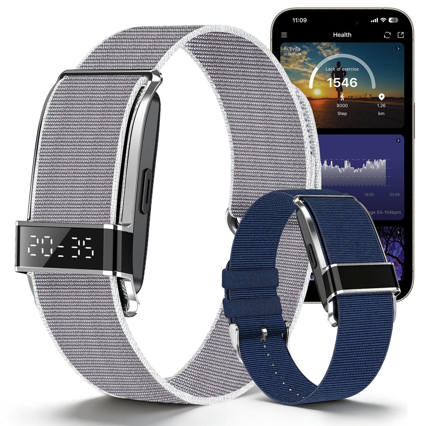 Fitness Trackers Smart Wristband with Hidden Screen(Wrist-Raise Screen Activation) Activity & Sleep Tracker with Heart Rate/HRV/Blood Oxygen, Vibration Alerts, Free APP Black (Universal Size)