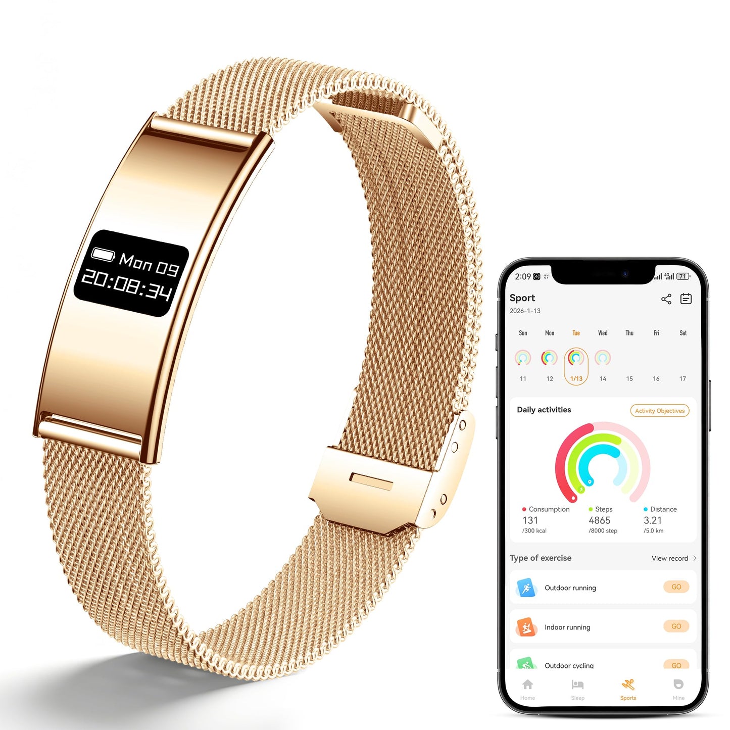 Smart Bracelet for Women Men,Wearable Activity & Fitness Tracker,All-Day Heart Rate/Stress/HRV/Step Monitor,24H Sleep Tracker,Multiple Sport Modes Smart Wristband with 2 Bands, Free APP