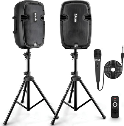 Pyle Active + Passive PA Systems - Dual 8inch 700 Watt Max Power Output Speaker with Microphone, Bluetooth Wireless Streaming, MP3/USB/SD/AUX Readers, Speaker Stands- Pyle PPHP849KT