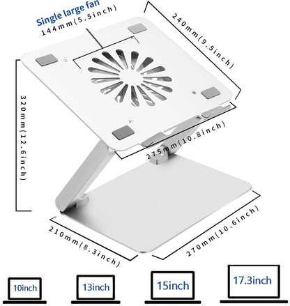 SOUNDANCE Laptop Cooling Pad with Low-Noise Fan and 3.0 USB Hubs, Ventilated Laptop Cooler Prevent Overheating, Ergonomic Laptop Stand Support Up to 17” Gaming Notebook Computer, Aluminum