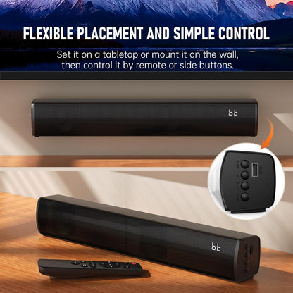 Bluetooth Wireless Surround Sound Bar, Sound Bar Wireless Surround Speakers, HDMI Sounds Bars Smart TV HDMI(ARC) OPT AUX USB 2.0ch 3 Modes Home Theater Sounds System TV/PC/Gaming/Projector, Black